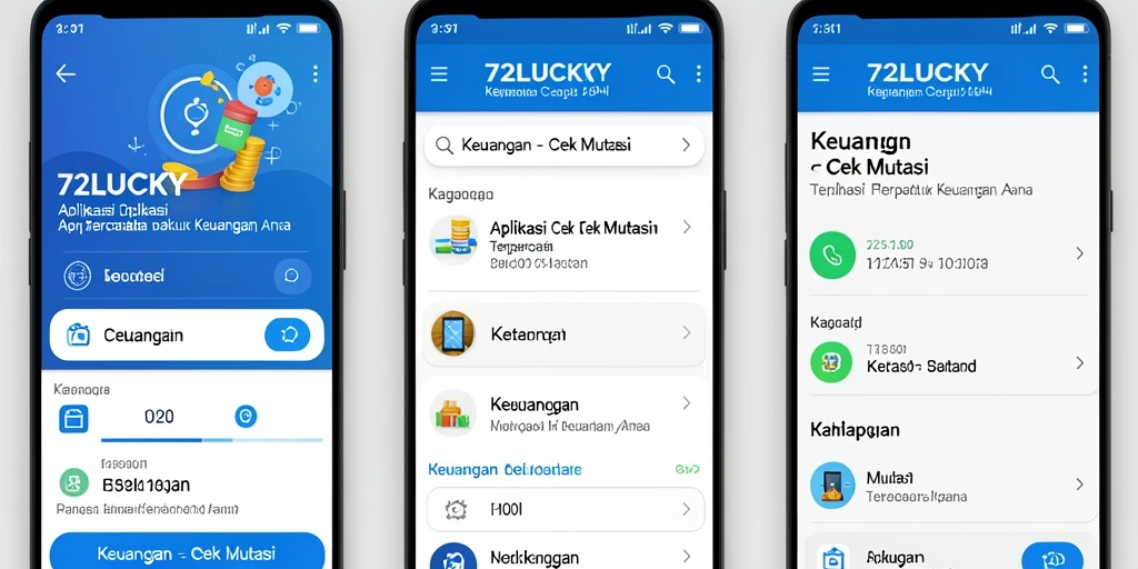 Tampilan antarmuka aplikasi 72LUCKY untuk cek mutasi keuangan.