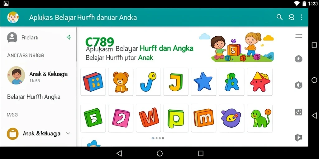 Antarmuka menarik C789 untuk belajar huruf dan angka.