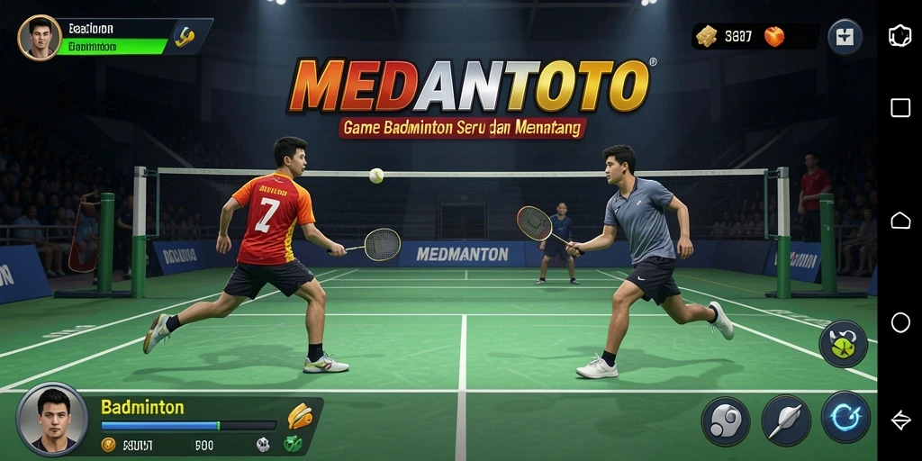 Tampilan antarmuka menarik dari MEDANTOTO yang menunjukkan aksi badminton.