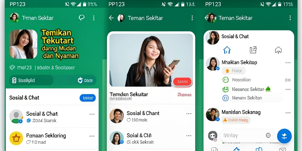 Tampilan antarmuka utama PP123 dengan fitur Teman Sekitar.