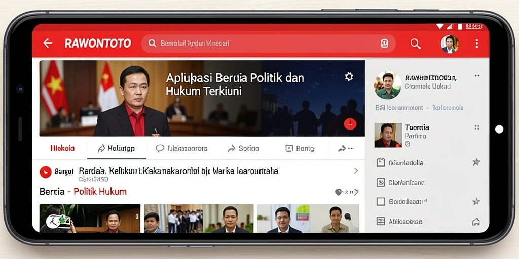 Tampilan antarmuka RAWONTOTO dengan berita politik dan hukum.