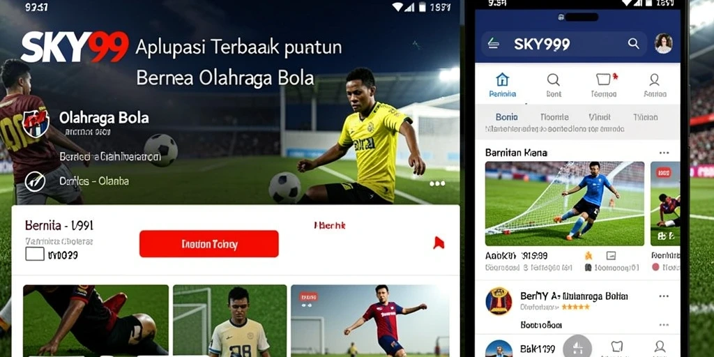 Tampilan antarmuka SKY99 dengan berita dan statistik Olahraga Bola.