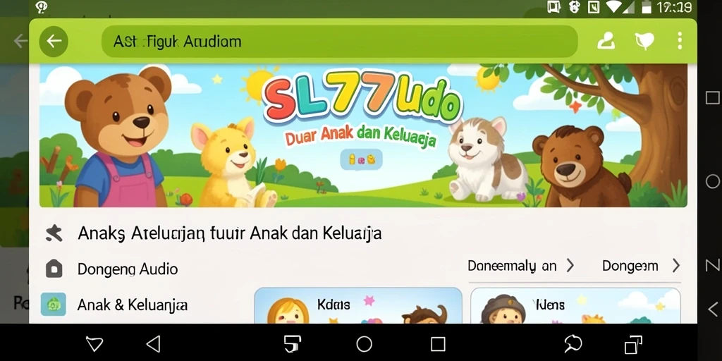 Interface SL777 menunjukkan pilihan dongeng audio yang menarik untuk anak-anak.