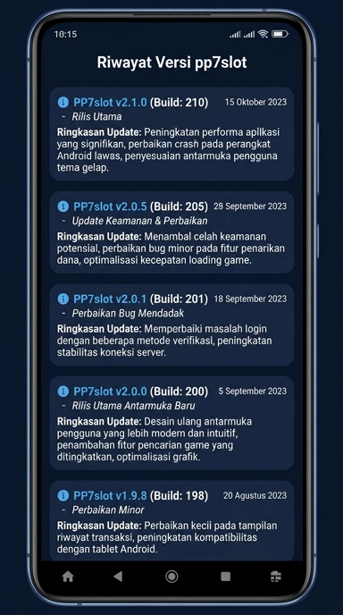 Riwayat Versi pp7slot Terbaru untuk Pengguna Android